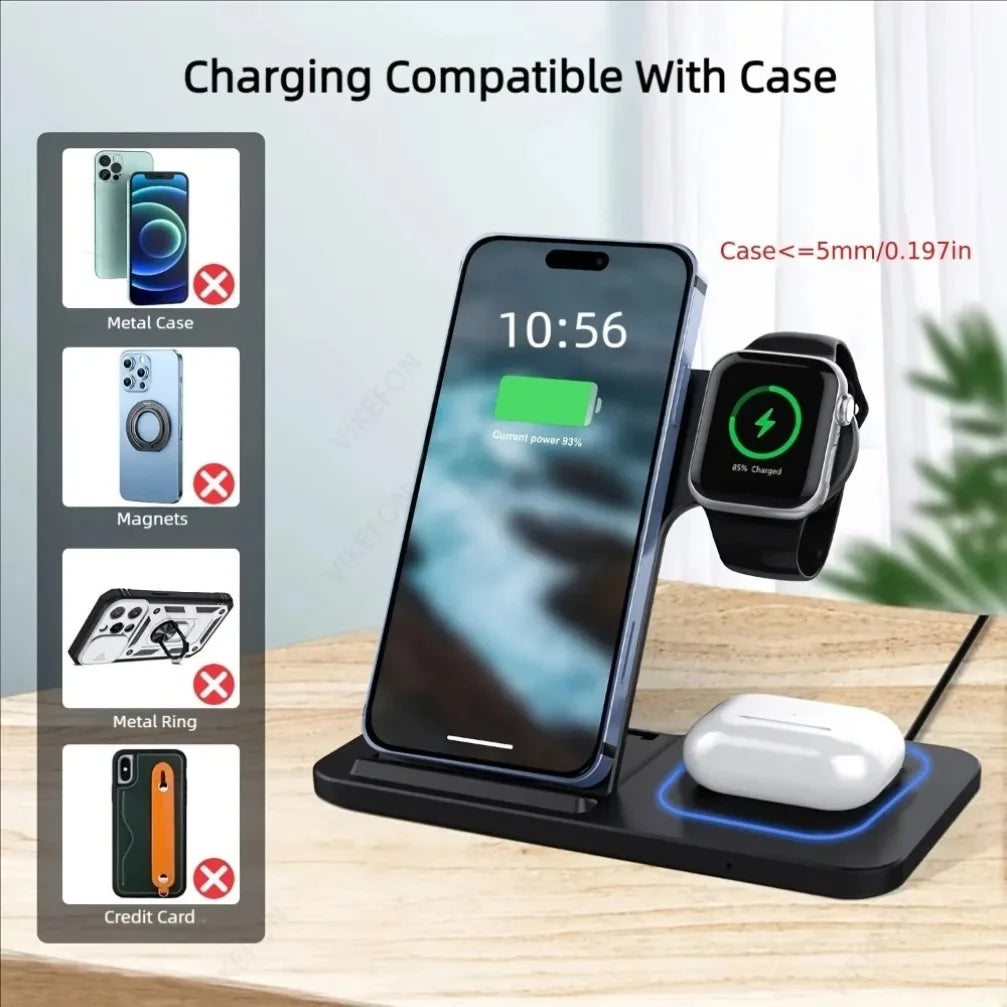 PowerHub™ 3-in-1 30W Foldable Wireless Charging Station – Fast Charger Dock for iPhone 16/15/14/13/12 Pro Max, Apple Watch & AirPods