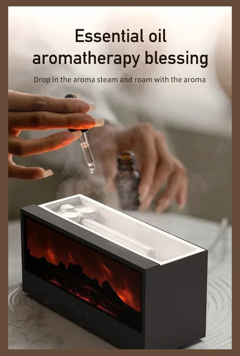 FlameGlow™ 3D Flame Aromatherapy Diffuser – Essential Oil Humidifier with Color Mood Lighting & Remote Control | Perfect Holiday Gift